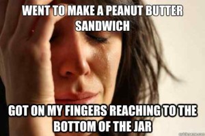 sad woman peanut butter on fingers