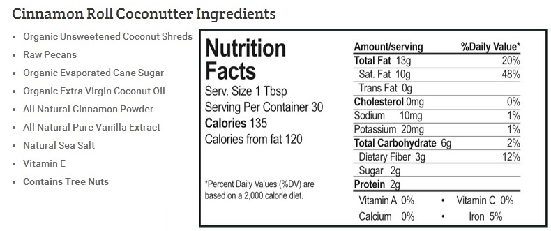 Sweet Spreads Cinnamon Roll Coconutter Macros and Ingredients