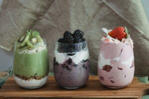 3 different protein shakes made from fruit and protein powder
